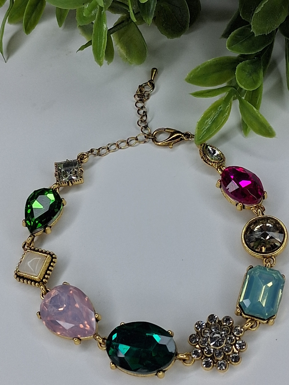 Multicolor Crystal Statement Bracelet - Gold Tone